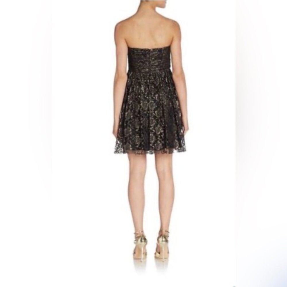 Jill Stuart Strapless Mini Dress Black Gold Lace Size 6 Party Cocktail Y2K - Picture 2 of 8